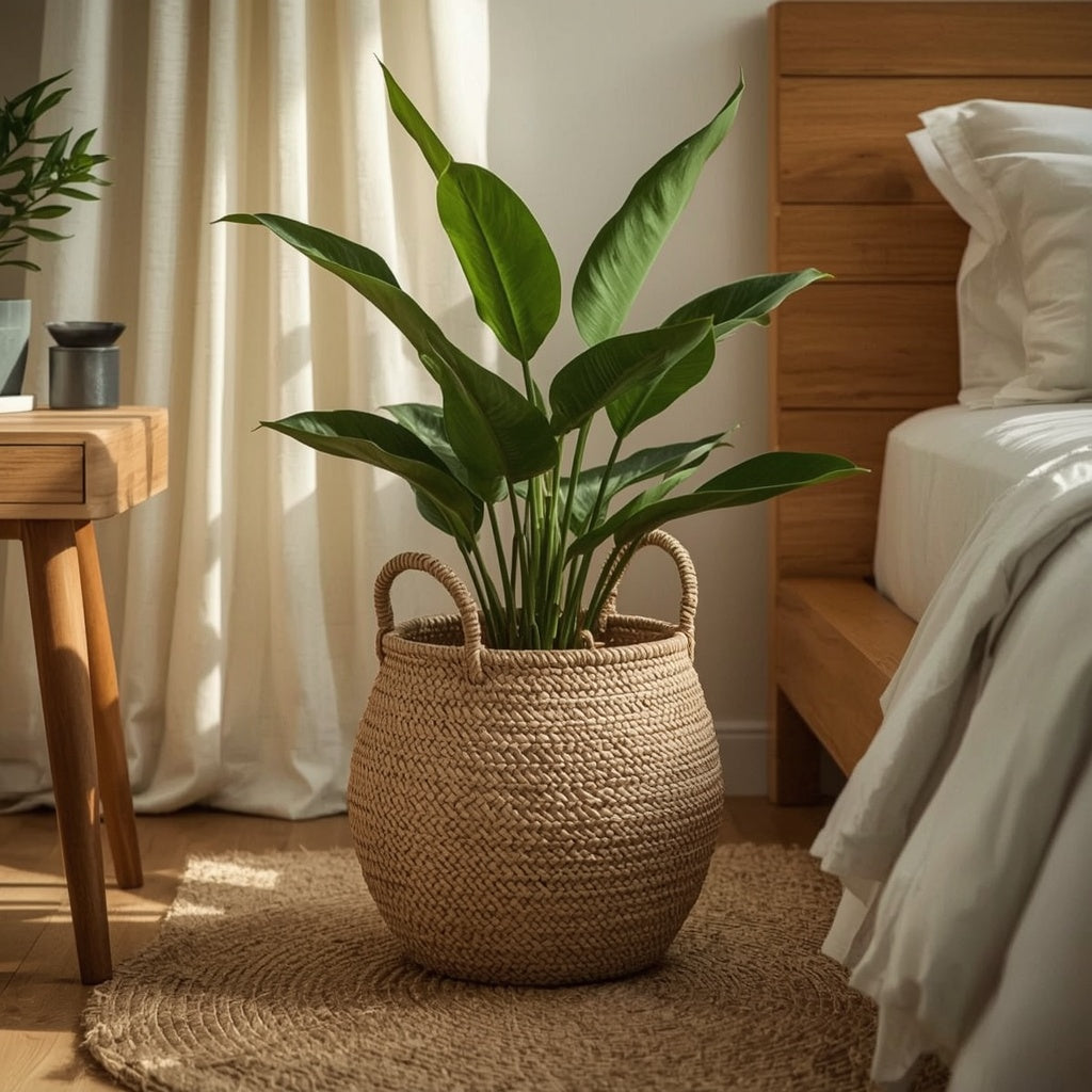 Woven Seagrass Basket Planter with Handles, 8 Inch Natural Plant Basket with Waterproof Lining