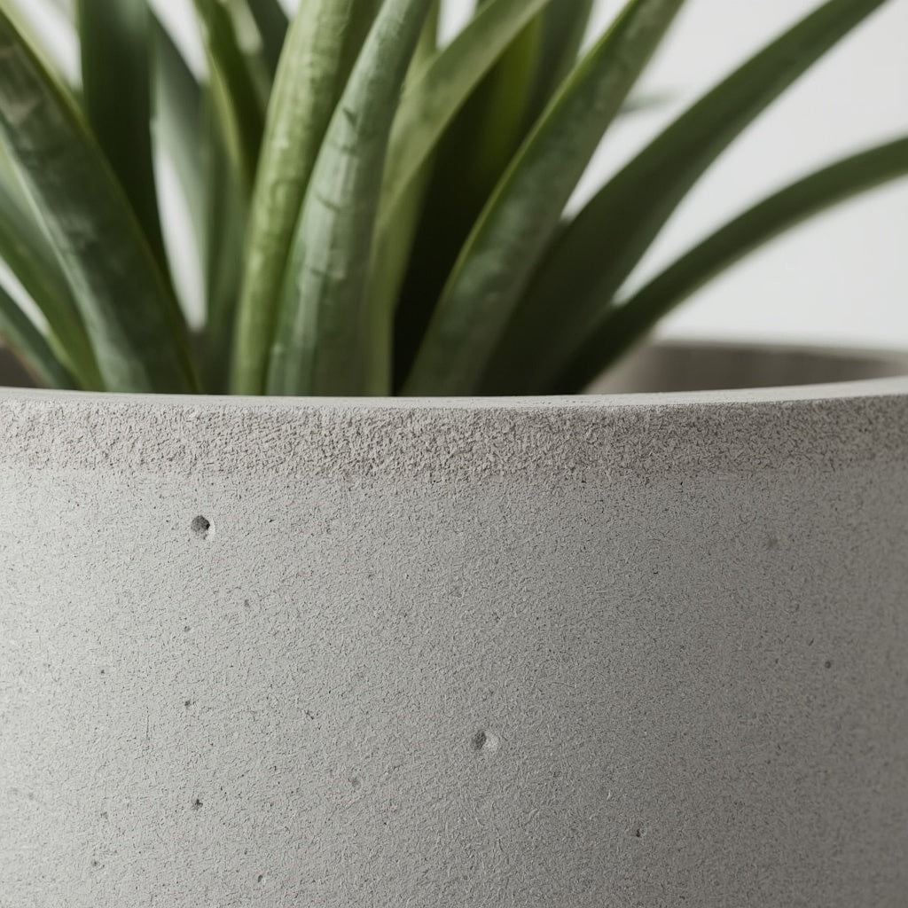 Concrete Minimalist Planter, 5 Inch Round Light Gray Plant Pot with Drainage Hole
