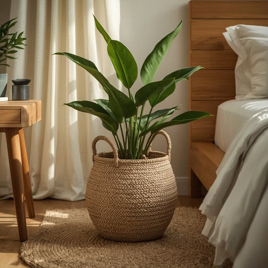 Woven Seagrass Basket Planter with Handles, 8 Inch Natural Plant Basket with Waterproof Lining