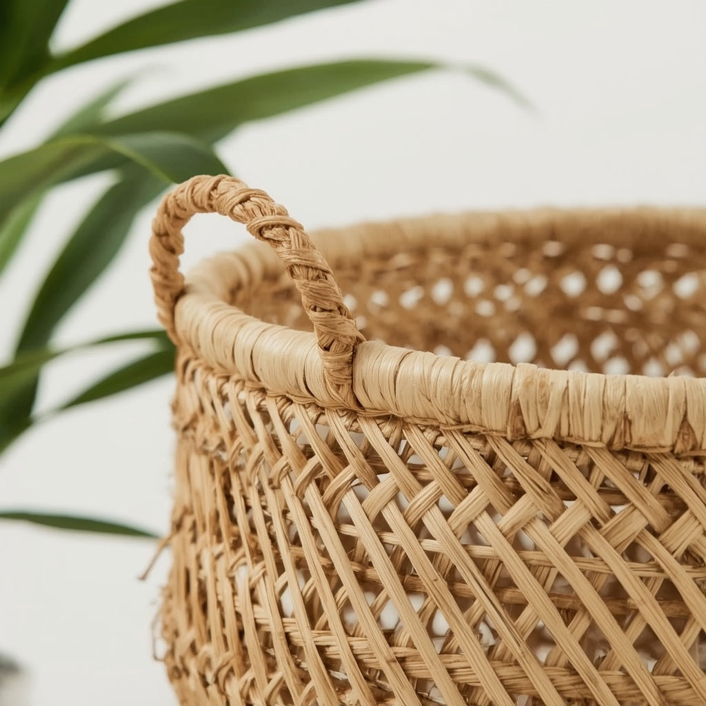 Woven Seagrass Basket Planter with Handles, 8 Inch Natural Plant Basket with Waterproof Lining